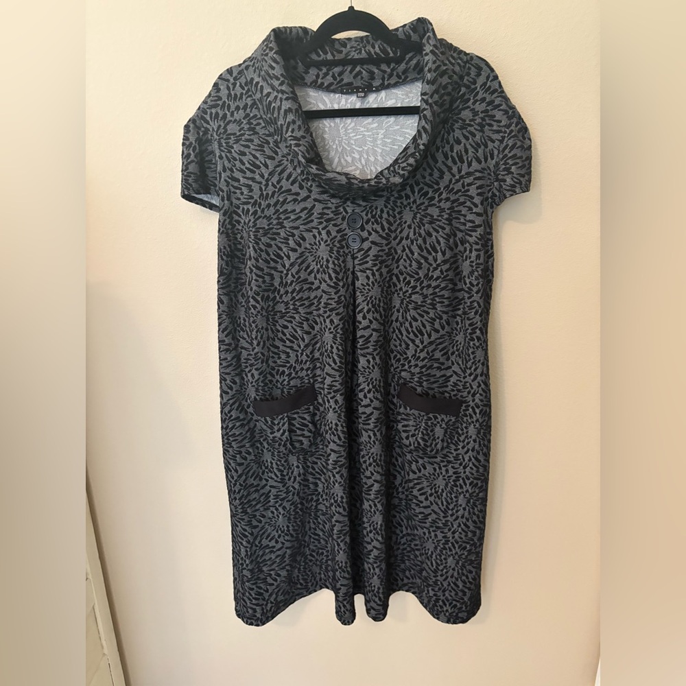 Tiana B. Black and Gray Leaf Print Mini Dress